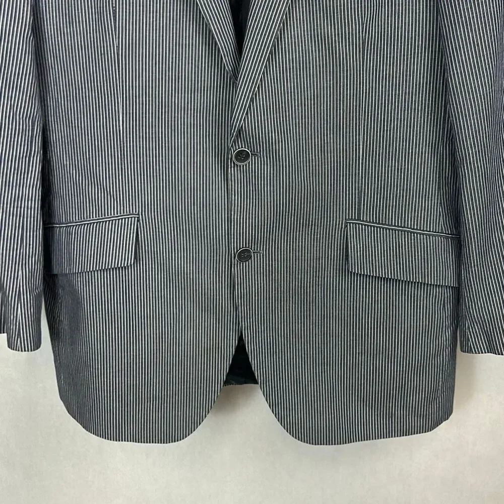 Austin Reed Mens Striped Blazer Sz XLarge Pure Cotton Gray White Suit Coat